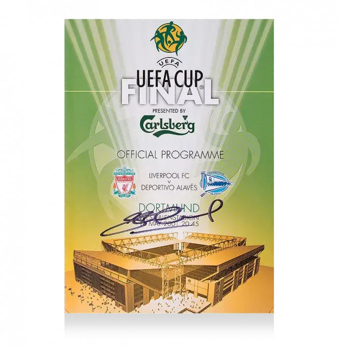 Icons Steven Gerrard Signed And Framed Programme: 2001 UEFA Cup Final