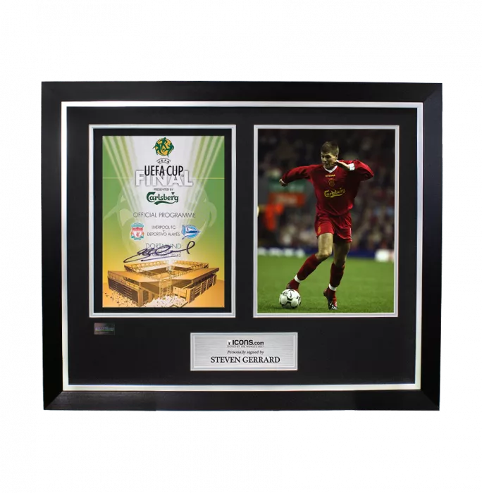 icons Steven Gerrard Signed and Framed Programme: 2001 UEFA Cup Final