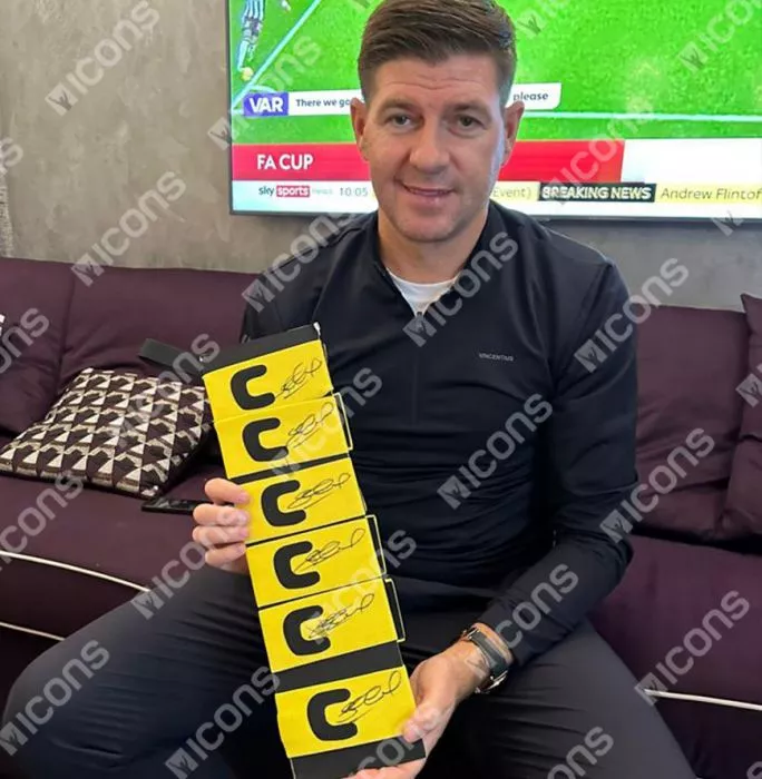Icons Steven Gerrard Signed And Framed Yellow Captain's Armband