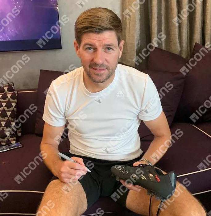 Icons Steven Gerrard Signed Black Adidas Blackout Boot In Acrylic Case: YNWA Edition