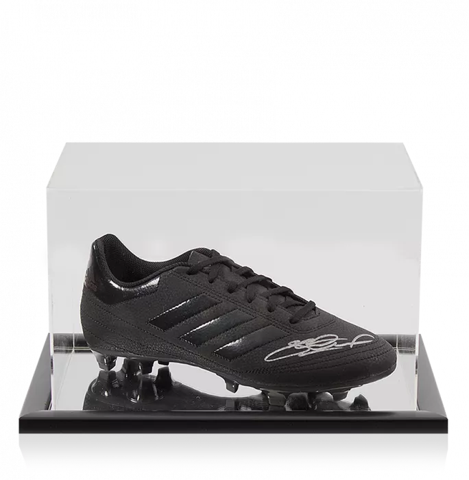 icons Steven Gerrard Signed Black Adidas Blackout Boot In Acrylic Case