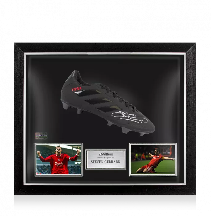icons Steven Gerrard Signed Black Adidas Blackout Boot: YNWA Edition In Bubble Frame: Liverpool FC