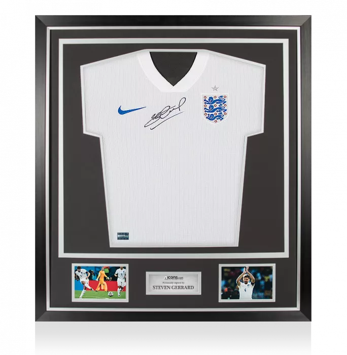 icons Steven Gerrard Signed England 2014-15 Home Shirt In Classic Frame