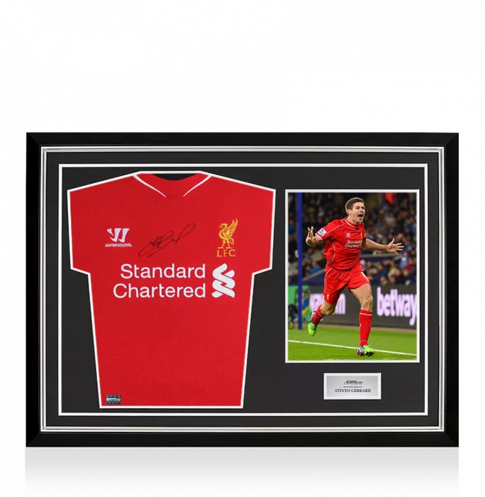 icons Steven Gerrard Signed Liverpool FC 2014-15 Home Shirt In Hero Frame: Option 1