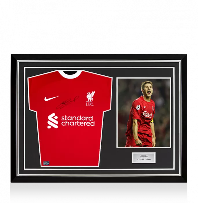 Icons Steven Gerrard Signed Liverpool FC 2023-24 Home Shirt In Hero Frame: Option 1