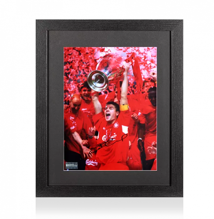 icons Steven Gerrard Signed Liverpool FC Photo In Black Wooden Frame: 2005 UEFA Champions League Winner