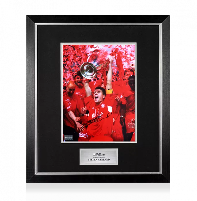 icons Steven Gerrard Signed Liverpool FC Photo In Premium Photo Frame: 2005 UEFA Champions League Winner