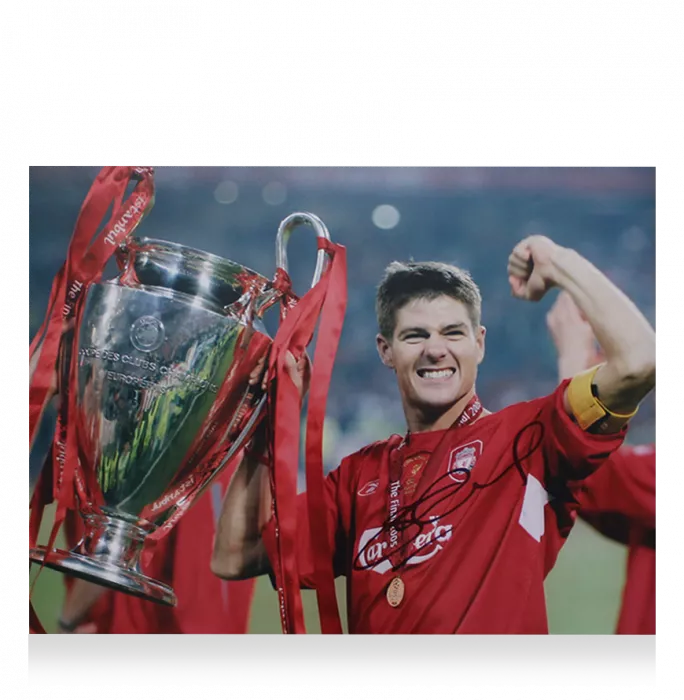Icons Steven Gerrard Signed Liverpool Photo In Black Wooden Frame: 2005 UEFA Champions League Winner