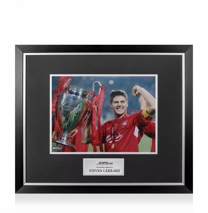 icons Steven Gerrard Signed Liverpool Photo In Premium Photo Frame: 2005 UEFA Champions League Winner