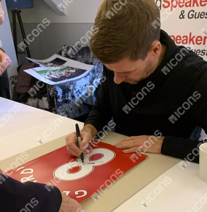 Icons Steven Gerrard Signed Liverpool Shirt Print In Black Wooden Frame: Limited Edition 'Gerrard 8'