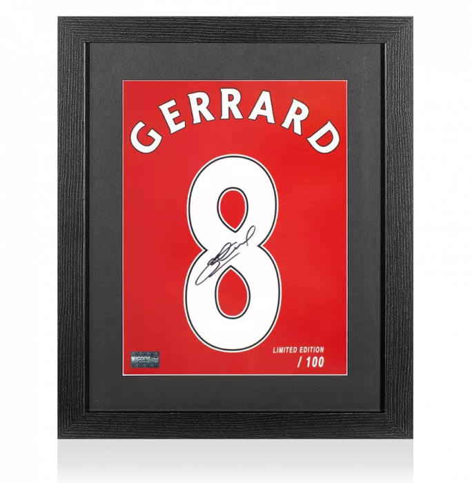 Icons Steven Gerrard Signed Liverpool Shirt Print In Black Wooden Frame: Limited Edition 'Gerrard 8'