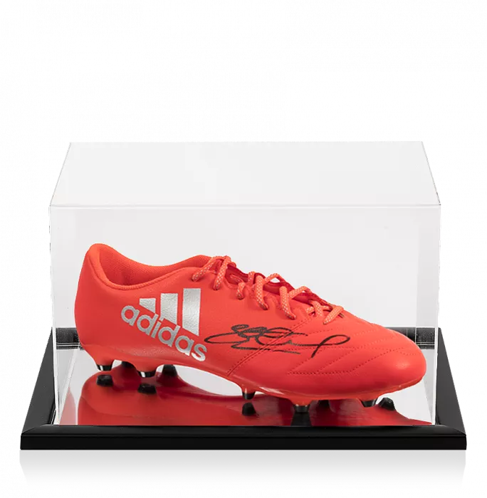 Icons Steven Gerrard Signed Orange Adidas Boot In Acrylic Case