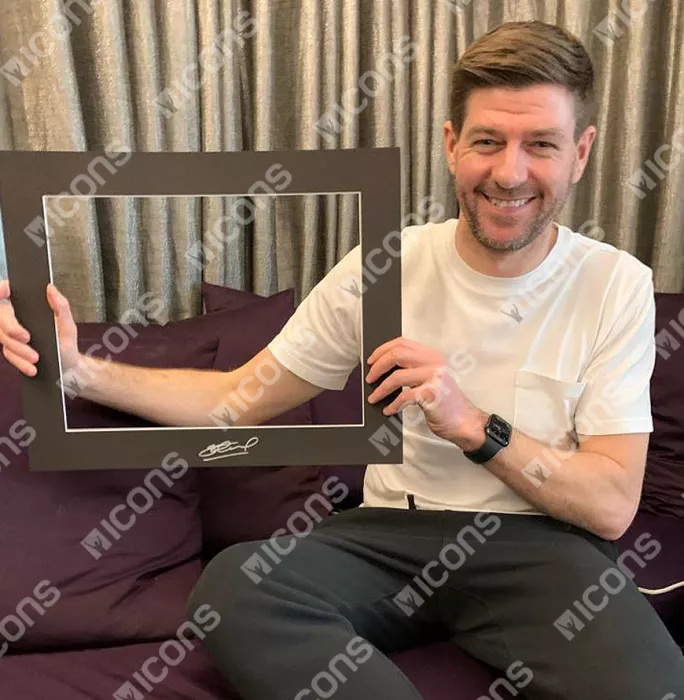 Icons Steven Gerrard Signed Rangers FC Photo Mount In Black Wooden Frame: 2020/21 Scottish Premiership Champion