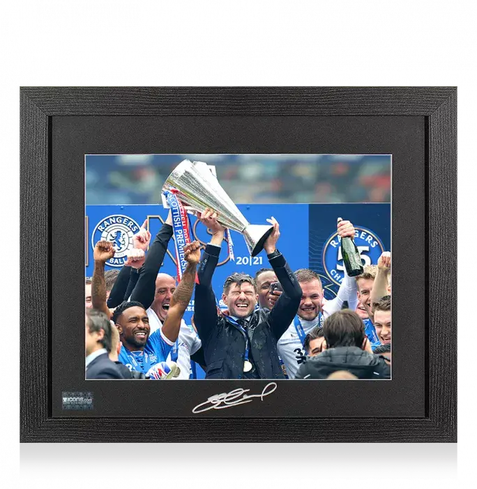 icons Steven Gerrard Signed Rangers FC Photo Mount In Black Wooden Frame: 55 Times Scottish Champions