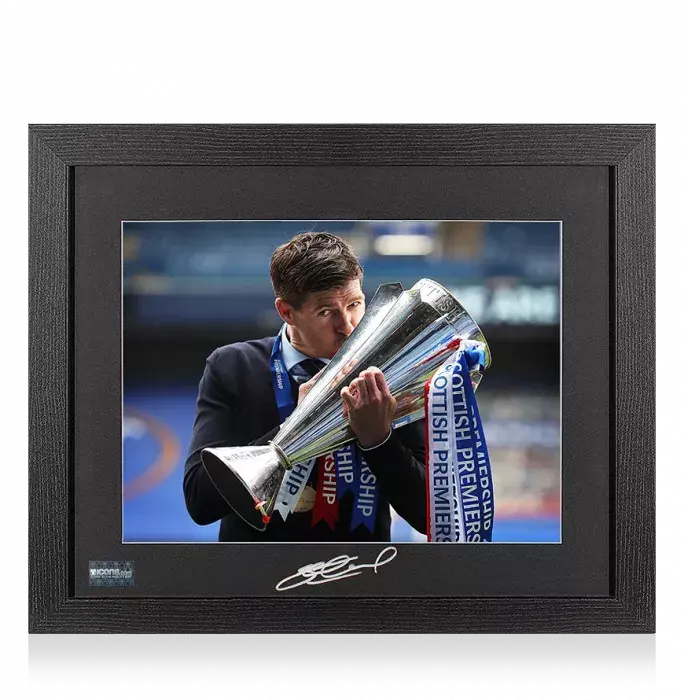 icons Steven Gerrard Signed Rangers FC Photo Mount In Black Wooden Frame: 2020/21 Scottish Premiership Champion