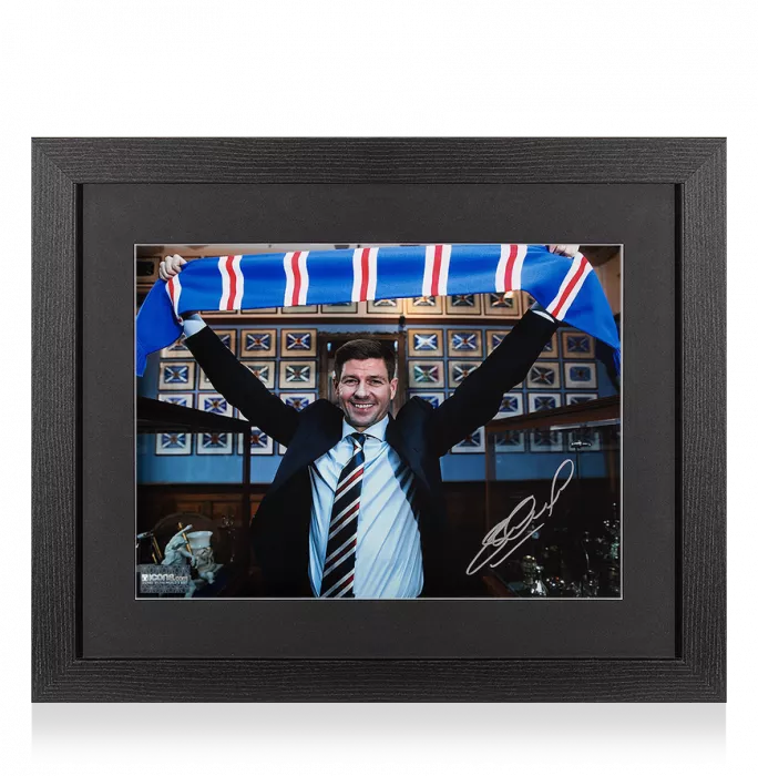 icons Steven Gerrard Signed Rangers Photo In Black Wooden Frame: Let's Go