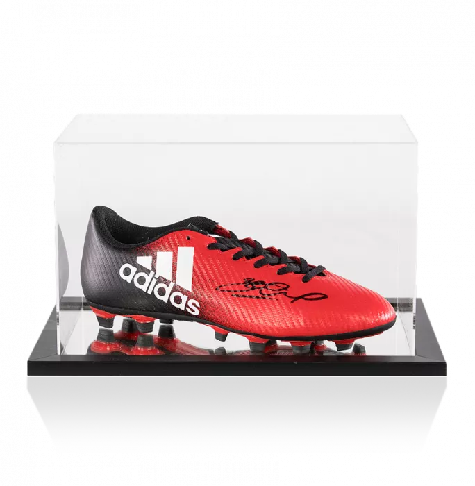 icons Steven Gerrard Signed Red and Black Adidas 16.4 Boot In Acrylic Case