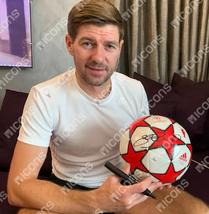Icons Steven Gerrard Signed Red & White UEFA Champions League Football