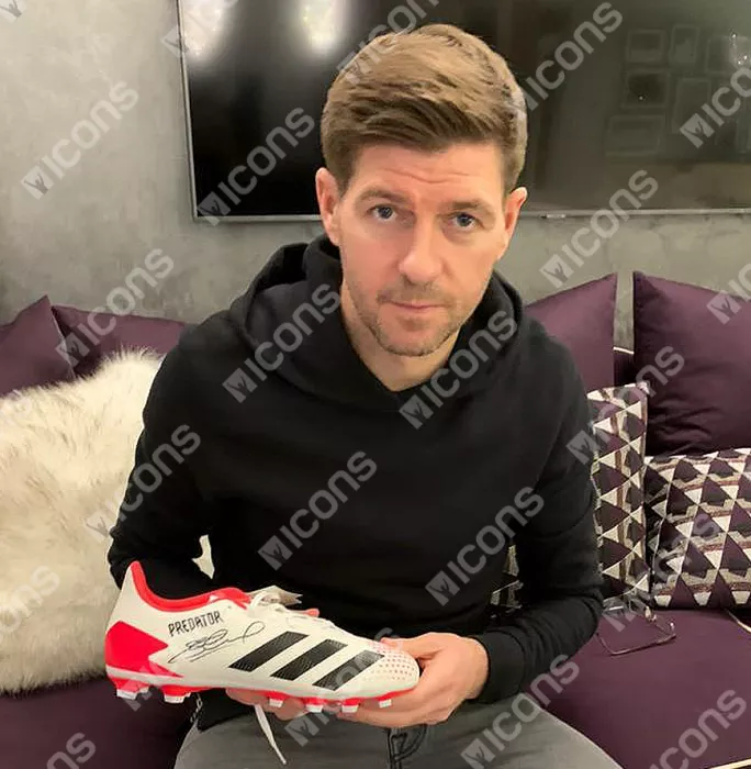 Icons Steven Gerrard Signed White And Red Adidas Predator Boot