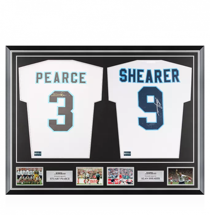 icons Stuart Pearce & Alan Shearer Back Signed England 1996 Shirts in Classic Dual Frame