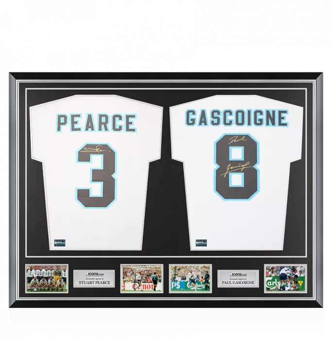 icons Stuart Pearce & Paul Gascoigne Back Signed England 1996 Shirts in Classic Dual Frame
