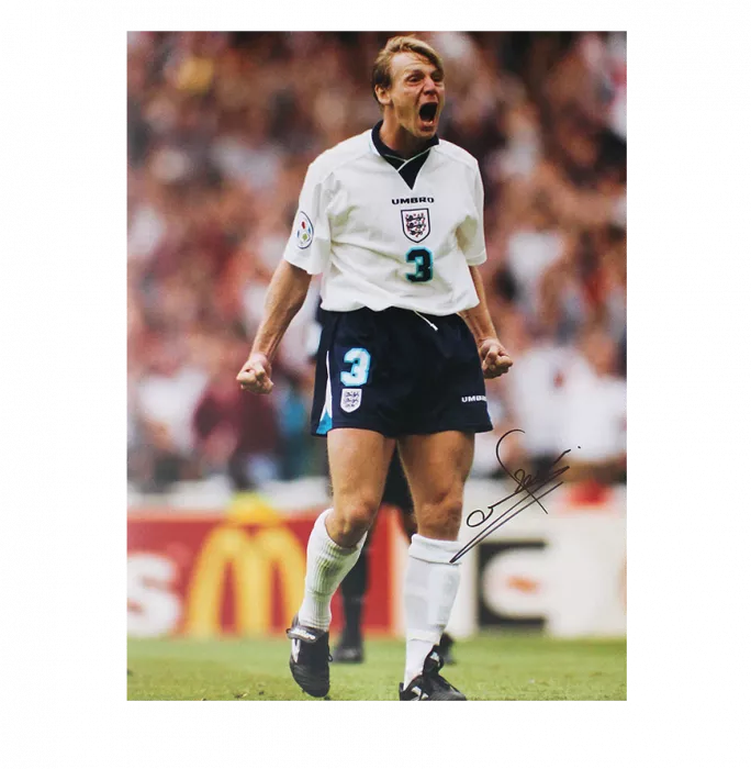 Icons Stuart Pearce Signed England Photo In Black Wooden Frame: EURO 96 Penalty