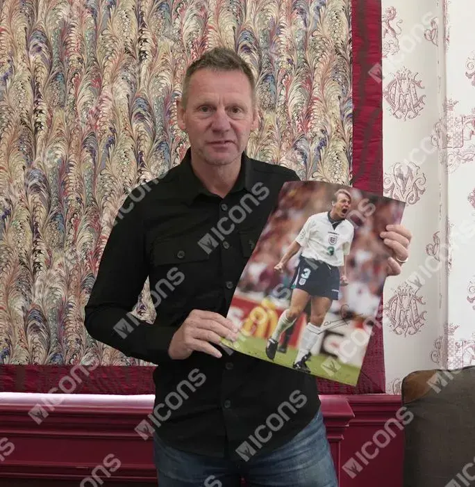 Icons Stuart Pearce Signed England Photo In Black Wooden Frame: EURO 96 Penalty