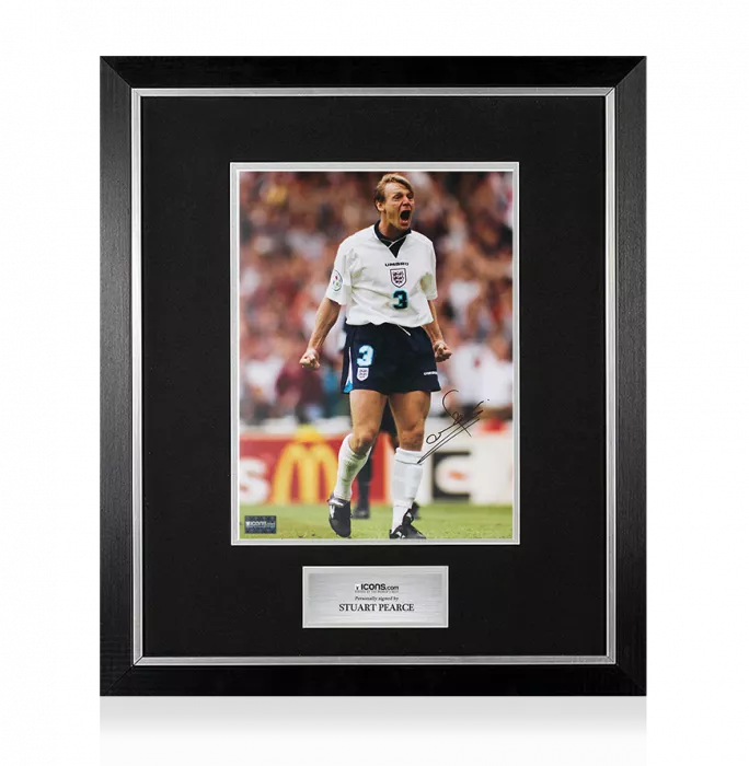 icons Stuart Pearce Signed England Photo In Premium Photo Frame: EURO 96 Penalty