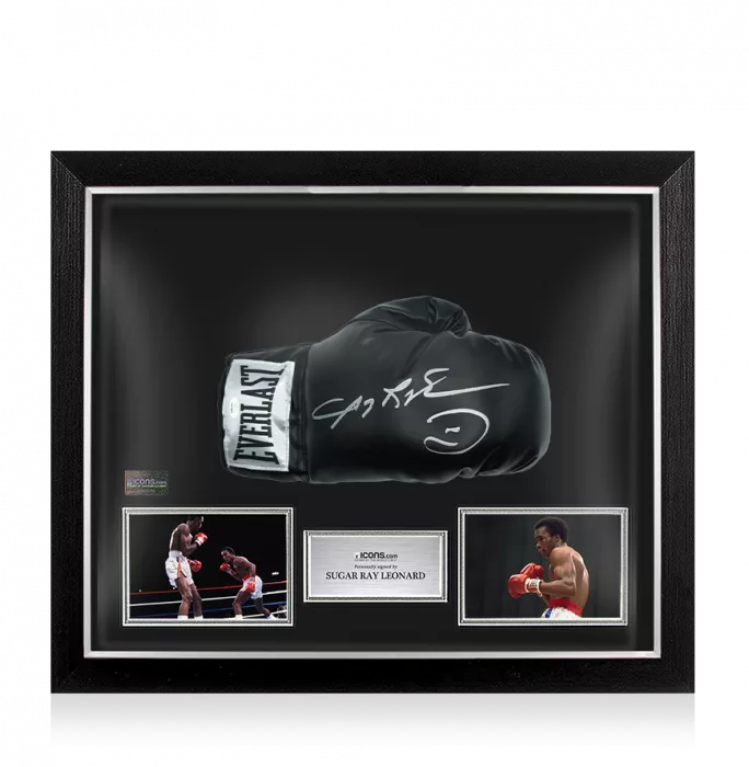 Icons Sugar Ray Leonard Signed Everlast Black Boxing Glove In Bubble Frame: Option 1