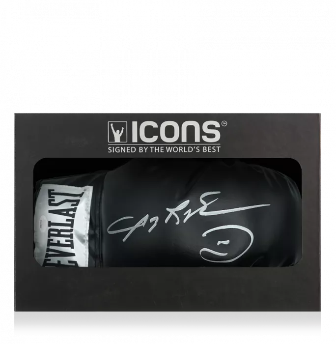 icons Sugar Ray Leonard Signed Everlast Black Boxing Glove In Deluxe Packaging