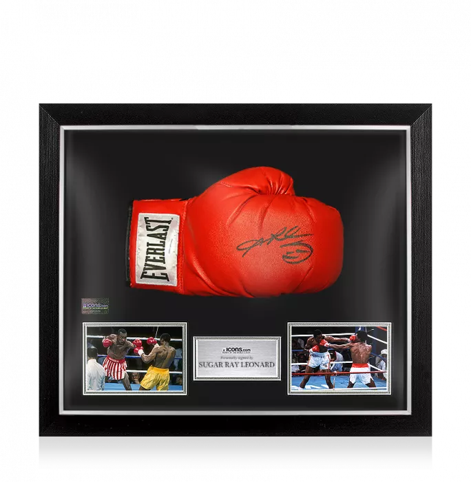 icons Sugar Ray Leonard Signed Red Everlast Boxing Glove In Bubble Frame: Option 1