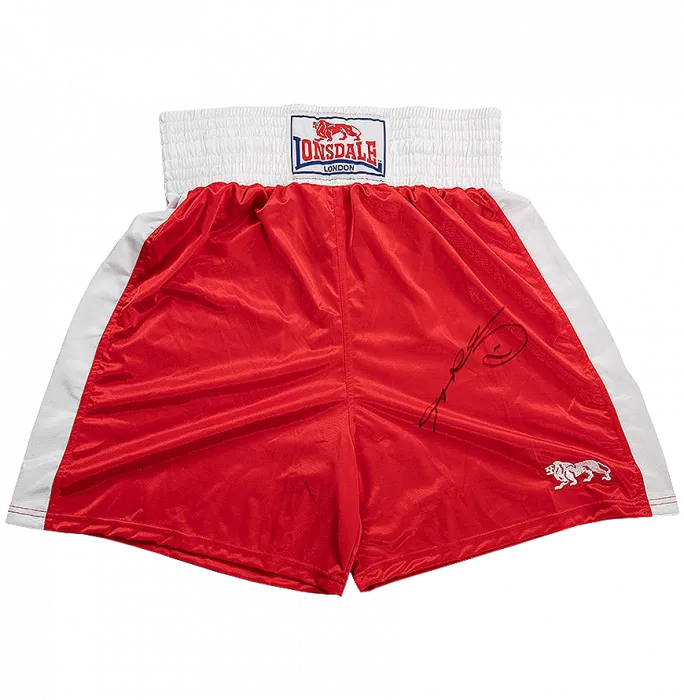 icons Sugar Ray Leonard Signed Red Lonsdale Boxing Shorts