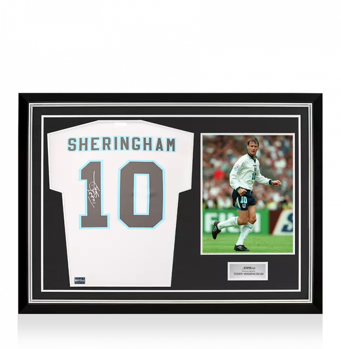 icons Teddy Sheringham Back Signed England 1996 Home Shirt In Hero Frame: Option 1