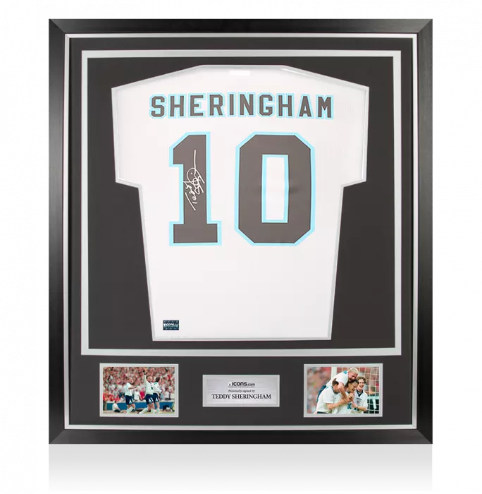 icons Teddy Sheringham Back Signed England 1996 Home Shirt In Classic Frame
