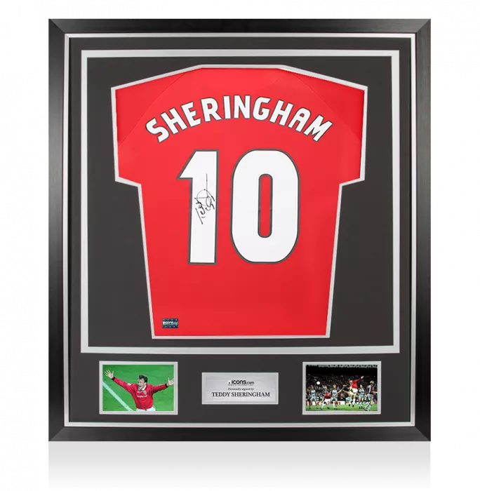 icons Teddy Sheringham Back Signed Manchester United 1999 Home Shirt In Classic Frame