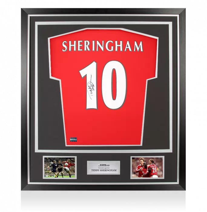 icons Teddy Sheringham Back Signed Manchester United 1999 Home Shirt With Fan Style Numbers In Classic Frame