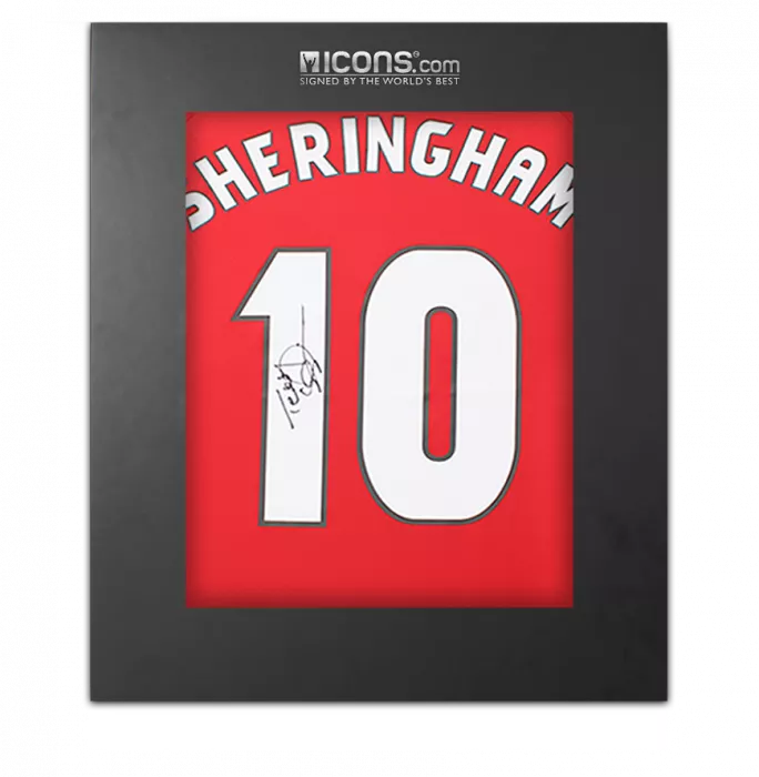 icons Teddy Sheringham Back Signed Manchester United 1999 Home Shirt In Deluxe Packaging