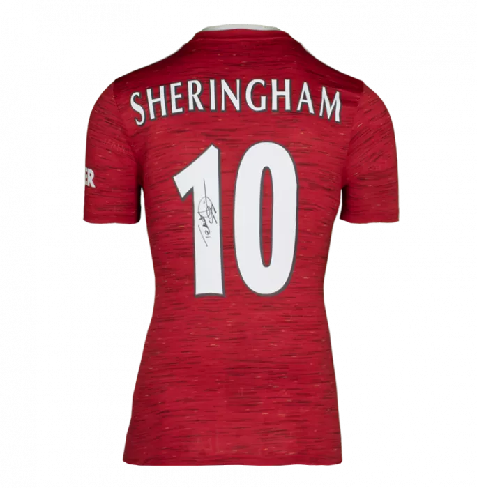 Icons Teddy Sheringham Back Signed Manchester United 2020-21 Home Shirt With Fan Style Numbers In Deluxe Packaging