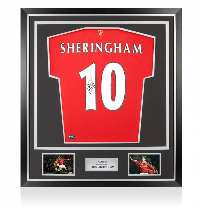 icons Teddy Sheringham Back Signed Manchester United 2021-22 Home Shirt With Fan Style Numbers In Classic Frame