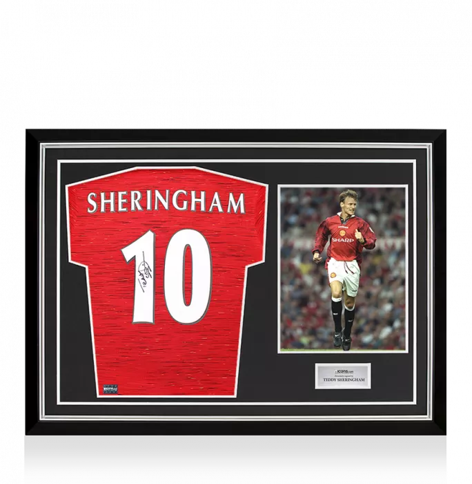 icons Teddy Sheringham Back Signed Manchester United 2020-21 Home Shirt With Fan Style Numbers In Hero Frame: Option 1