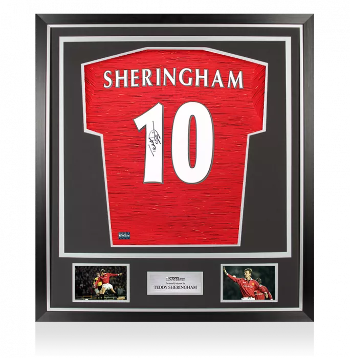 icons Teddy Sheringham Back Signed Manchester United 2020-21 Home Shirt With Fan Style Numbers In Classic Frame
