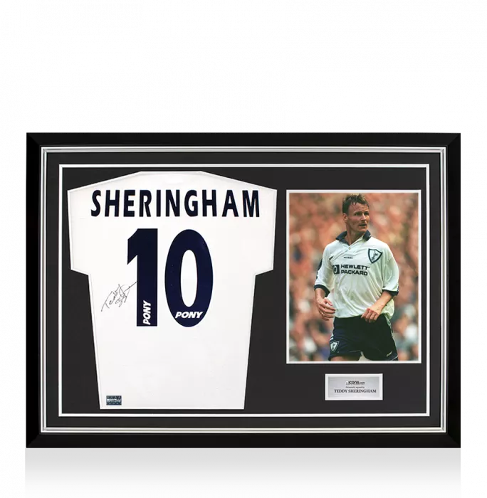 icons Teddy Sheringham Back Signed Tottenham Hotspur 1995-97 Home Shirt In Hero Frame: Option 1