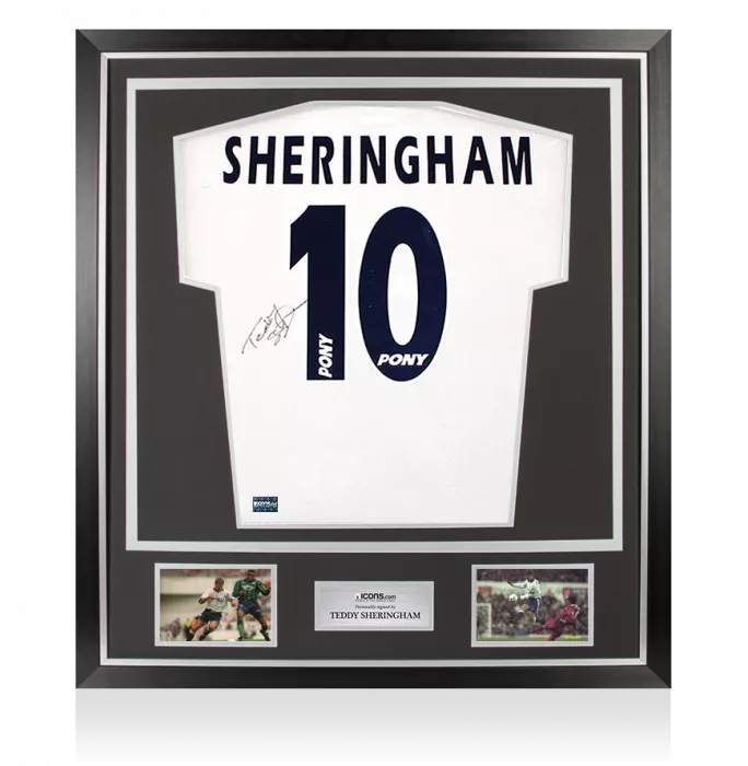 icons Teddy Sheringham Back Signed Tottenham Hotspur 1995-97 Home Shirt In Classic Frame