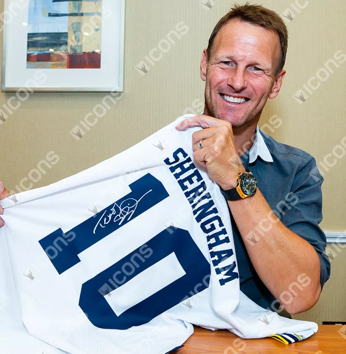 Icons Teddy Sheringham Back Signed Tottenham Hotspur 1993-95 Home Shirt In Classic Frame