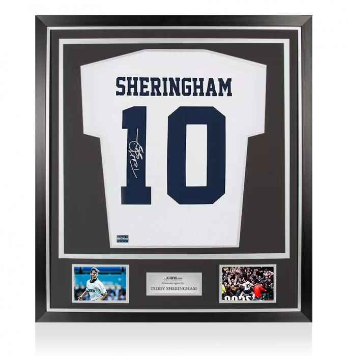 icons Teddy Sheringham Back Signed Tottenham Hotspur 1993-95 Home Shirt In Classic Frame