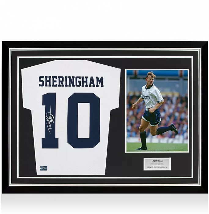 icons Teddy Sheringham Back Signed Tottenham Hotspur 1993-95 Home Shirt In Hero Frame: Option 1