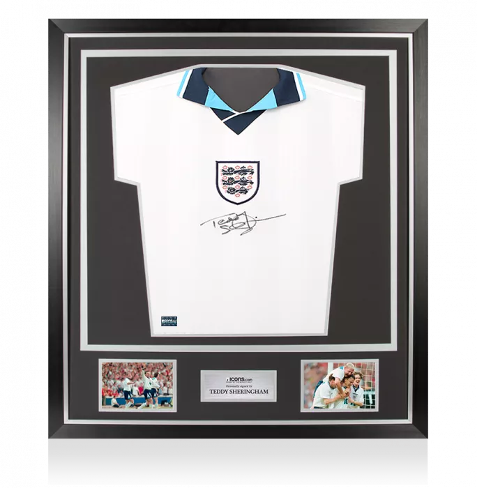 icons Teddy Sheringham Front Signed England 1996 Home Shirt In Classic Frame