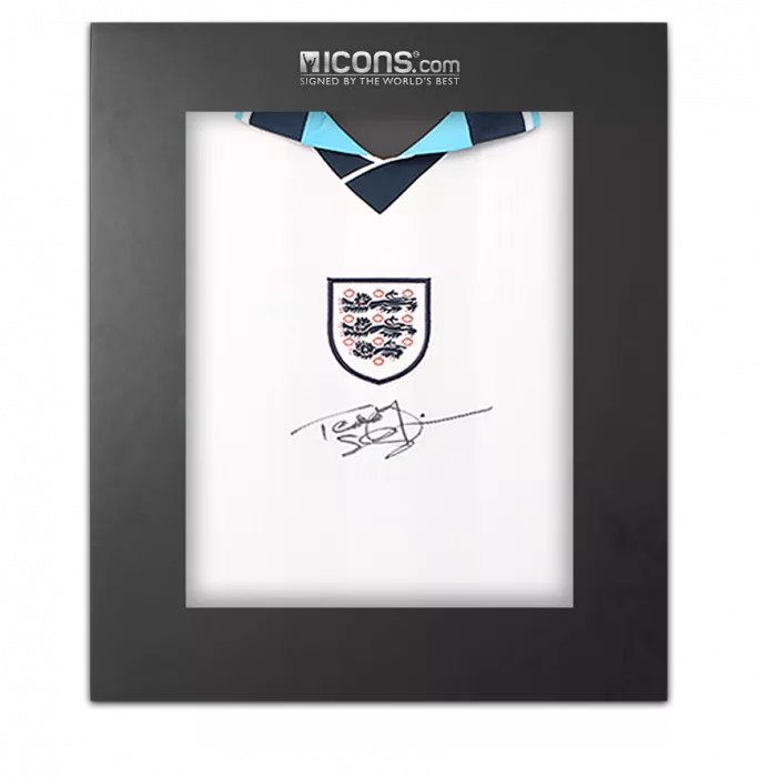 icons Teddy Sheringham Front Signed England 1996 Home Shirt In Deluxe Packaging