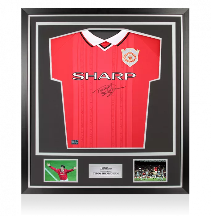 icons Teddy Sheringham Front Signed Manchester United 1999 Home Shirt In Classic Frame