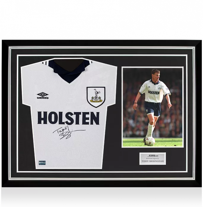 icons Teddy Sheringham Front Signed Tottenham Hotspur 1994 Home Shirt In Hero Frame: Option 1